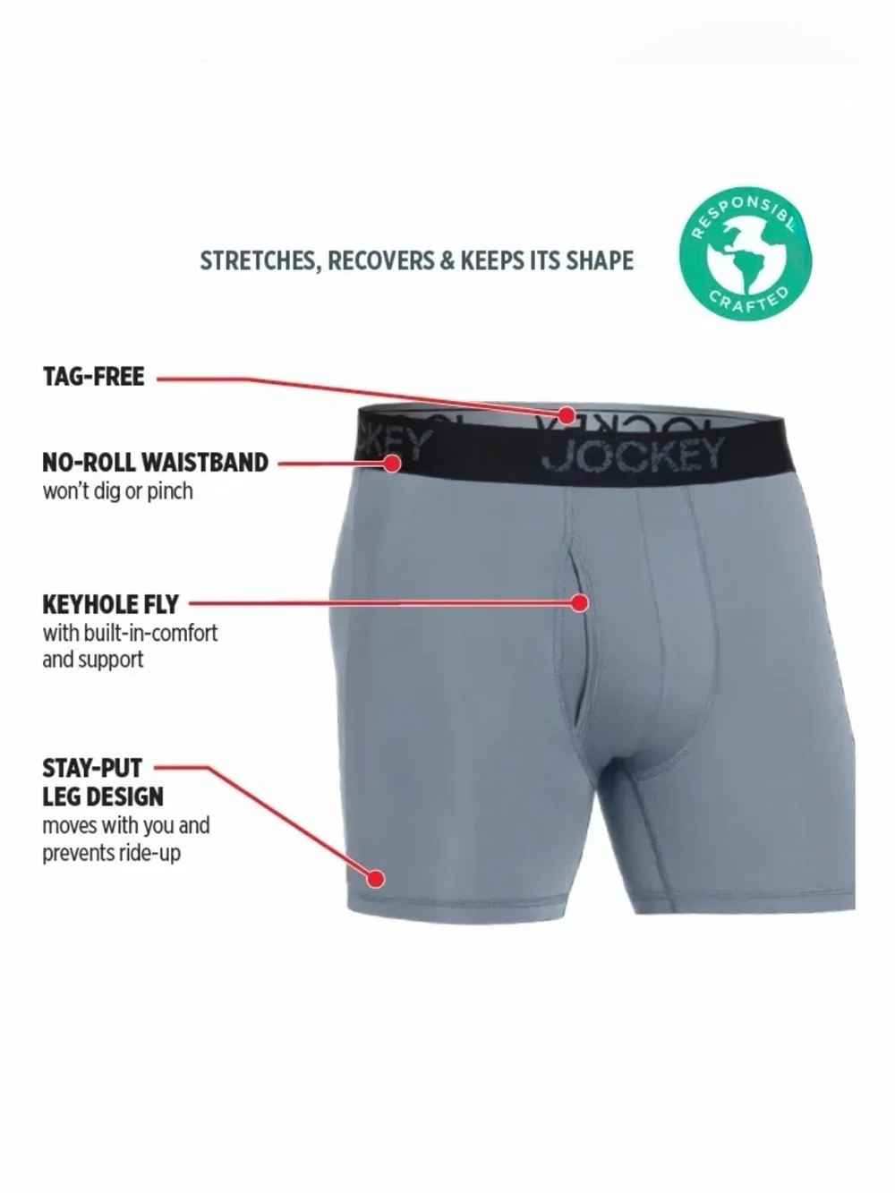 Everyday Active Microfiber Boxer Brief Underwear, 6” Inseam, Pack of 3 - Picture 5 of 7